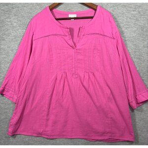 J Jill‎ Womens Shirt 2X Pink 3/4 Sleeve Cotton Tunic Top